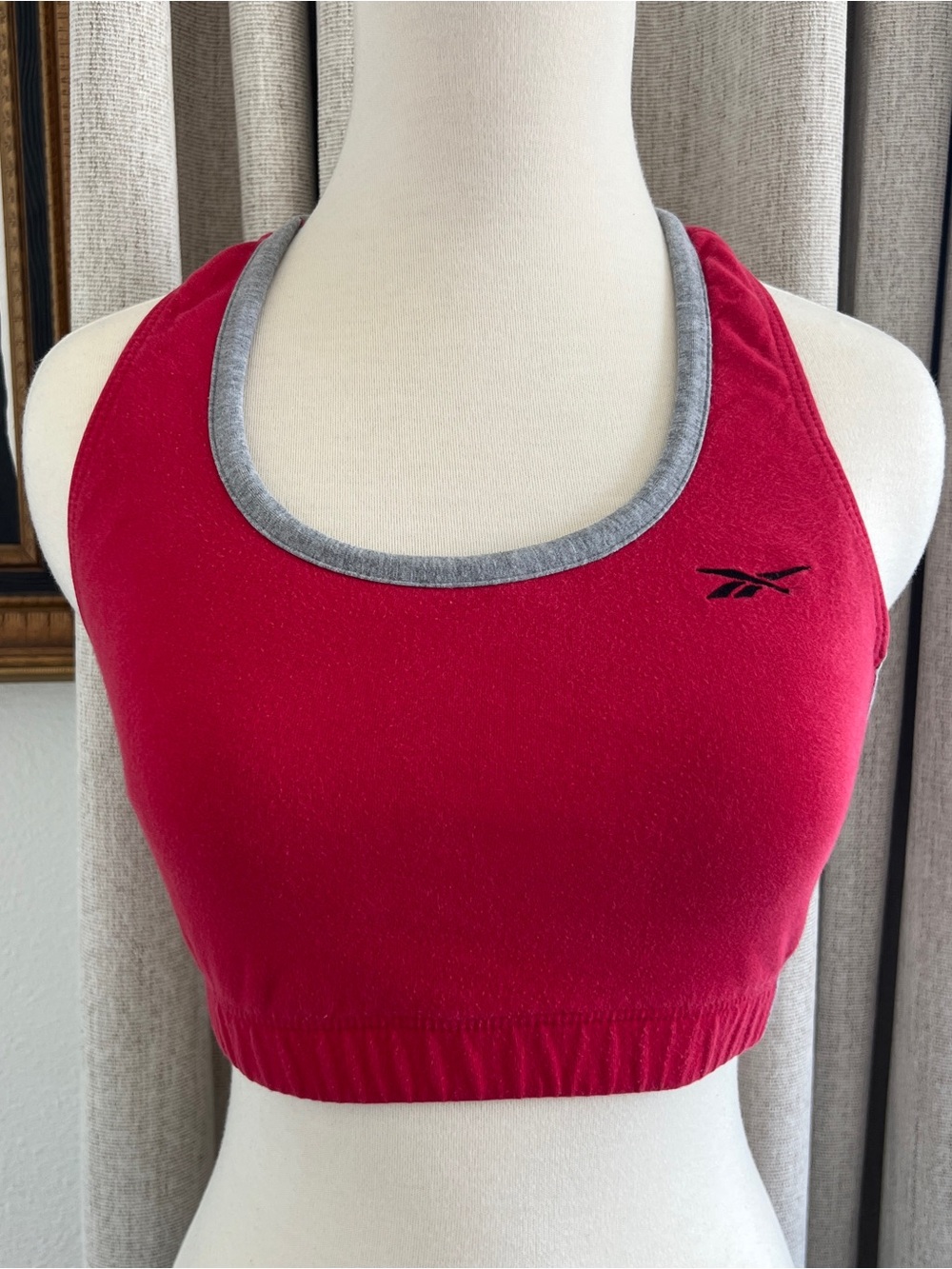 Reebok Vintage 90s Red Grey Sports Bra Sporty Cotton Made in USA Women's M/L